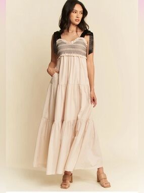 NWOT Davi & Dani Multi Contrast Smocked Maxi Dress, Size Large